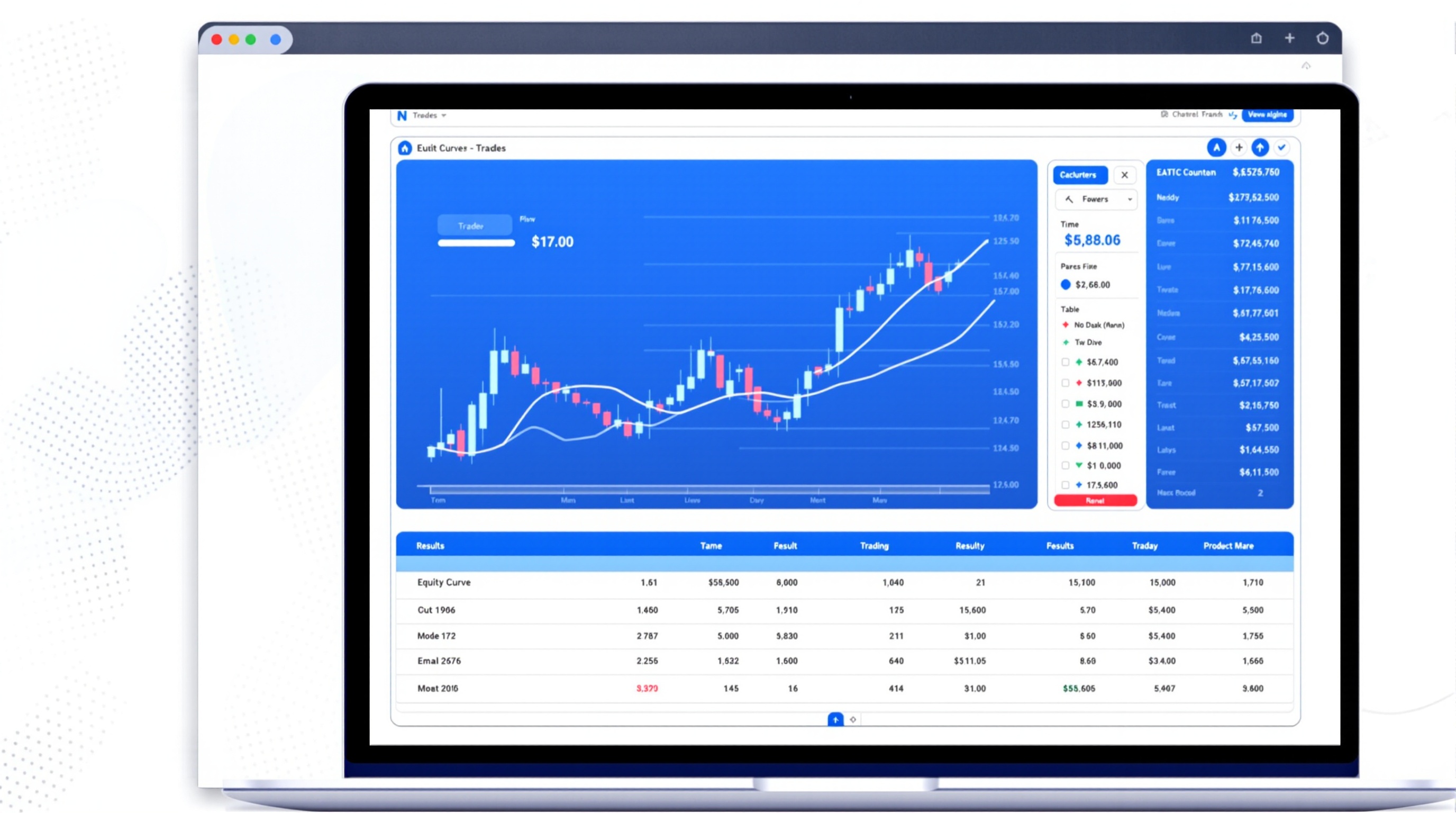 Trader reviewing MT4 Strategy Tester results on a laptop with equity curve and trade log visible