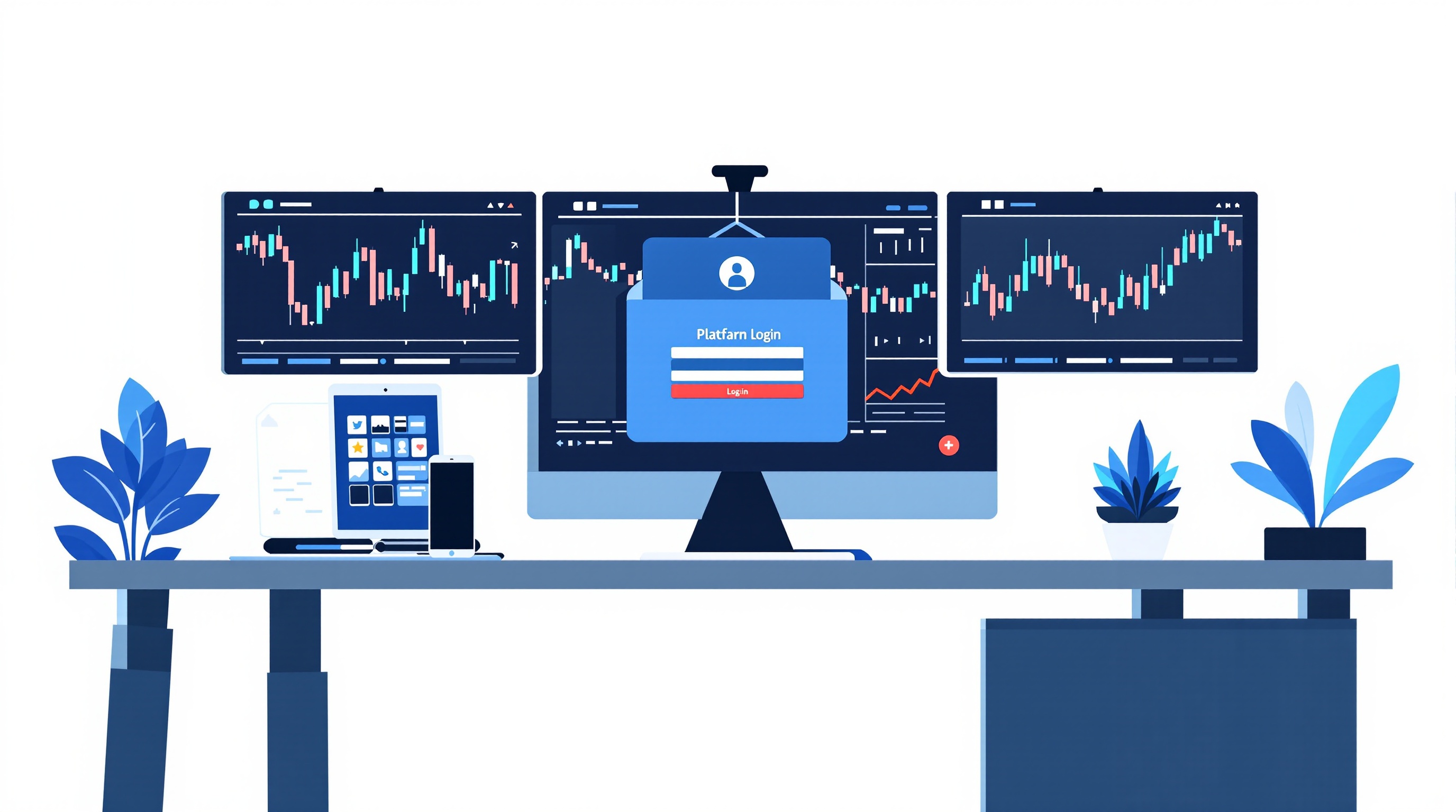 Trader configuring MetaTrader 5 charts and server settings on a desktop screen