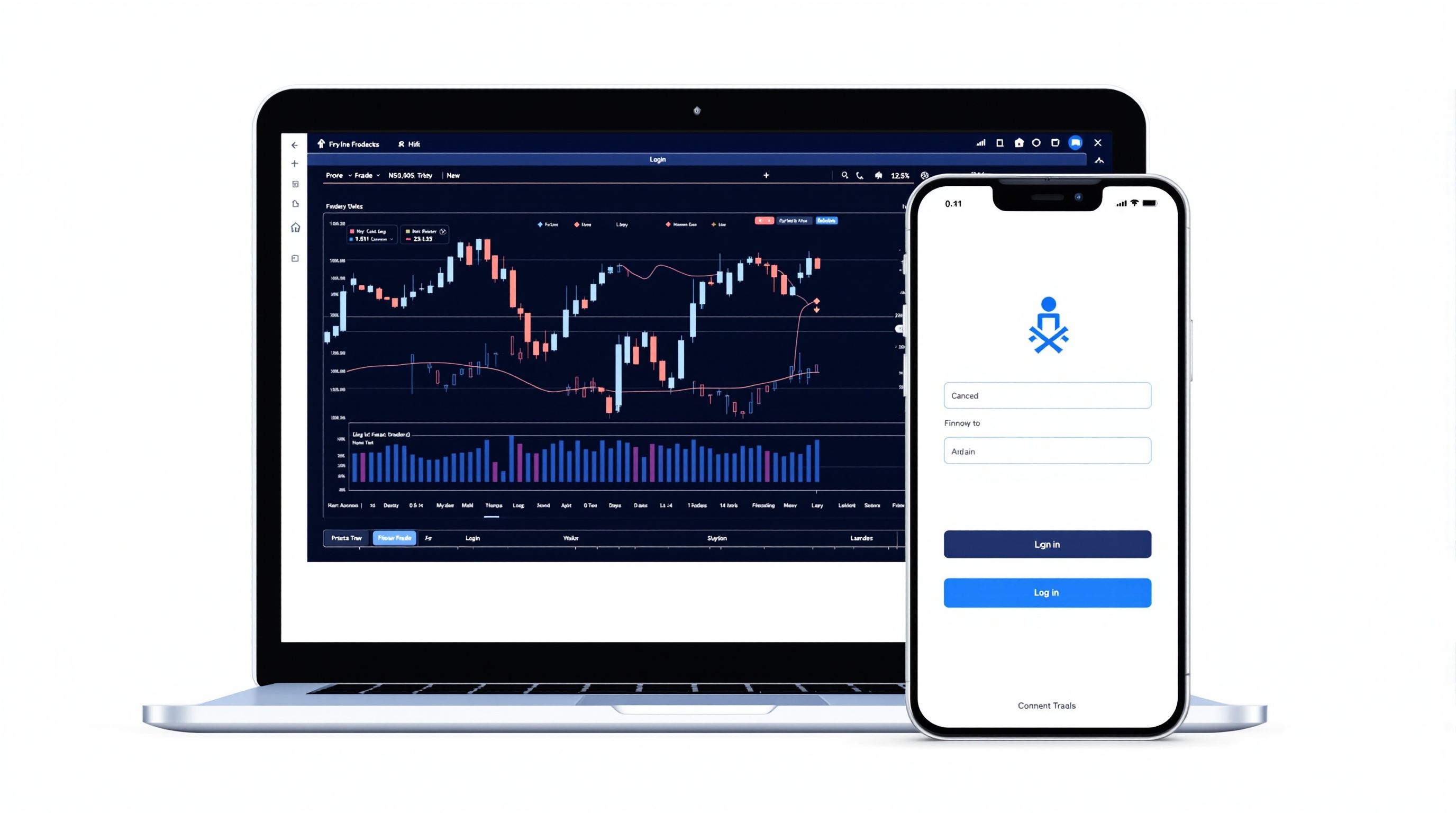 Trader setting up MetaTrader 4 platform connection on a laptop with charts visible