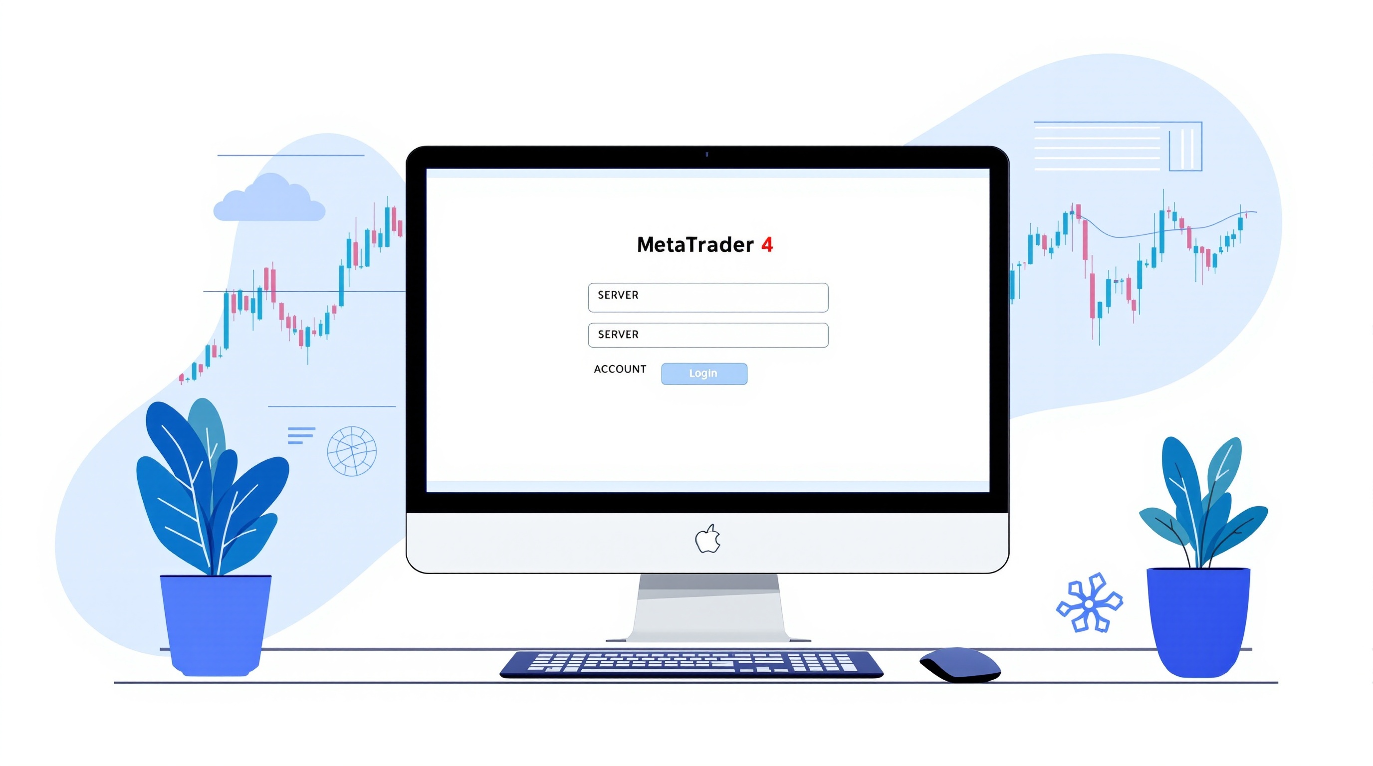 Trader entering server login details into MetaTrader 4 on a desktop screen