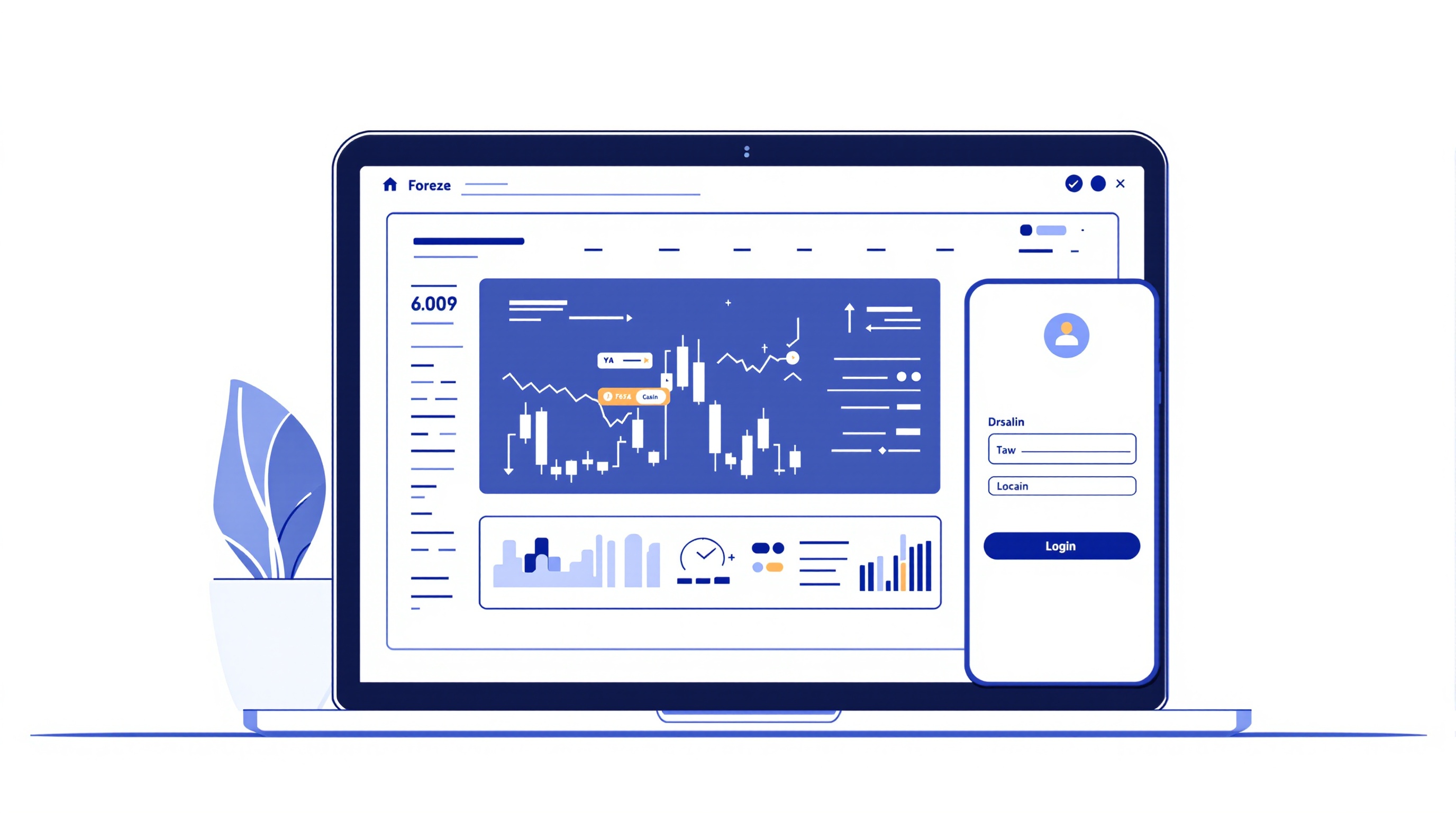 MetaTrader 4 login screen next to a Pepperstone account dashboard on a laptop