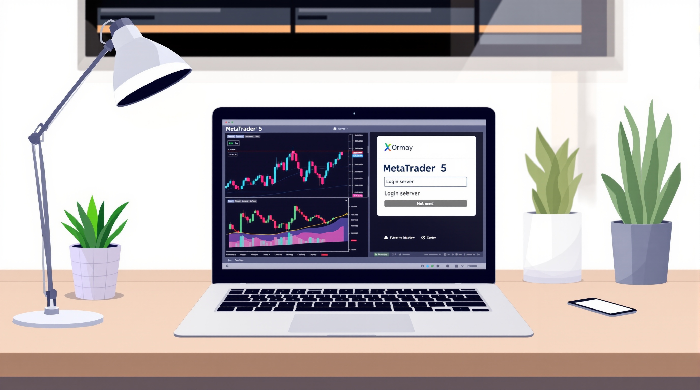Trader connecting MetaTrader 5 platform to a UK broker account on a desktop screen