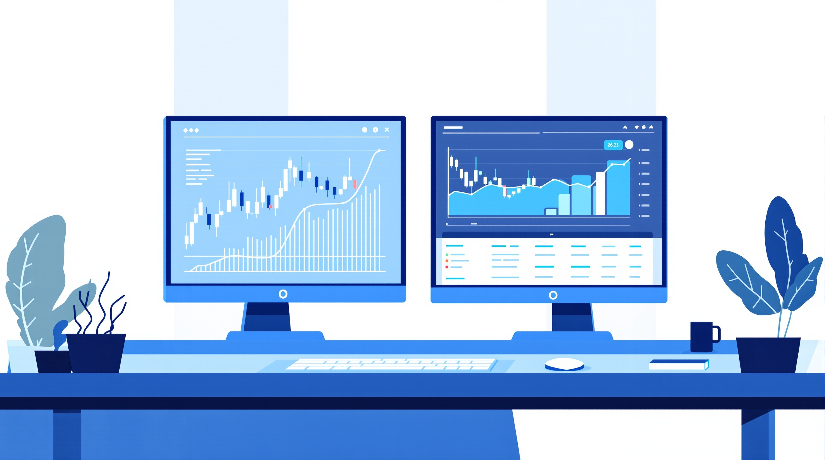 Trader analysing a signal provider's track record against raw price data on two screens