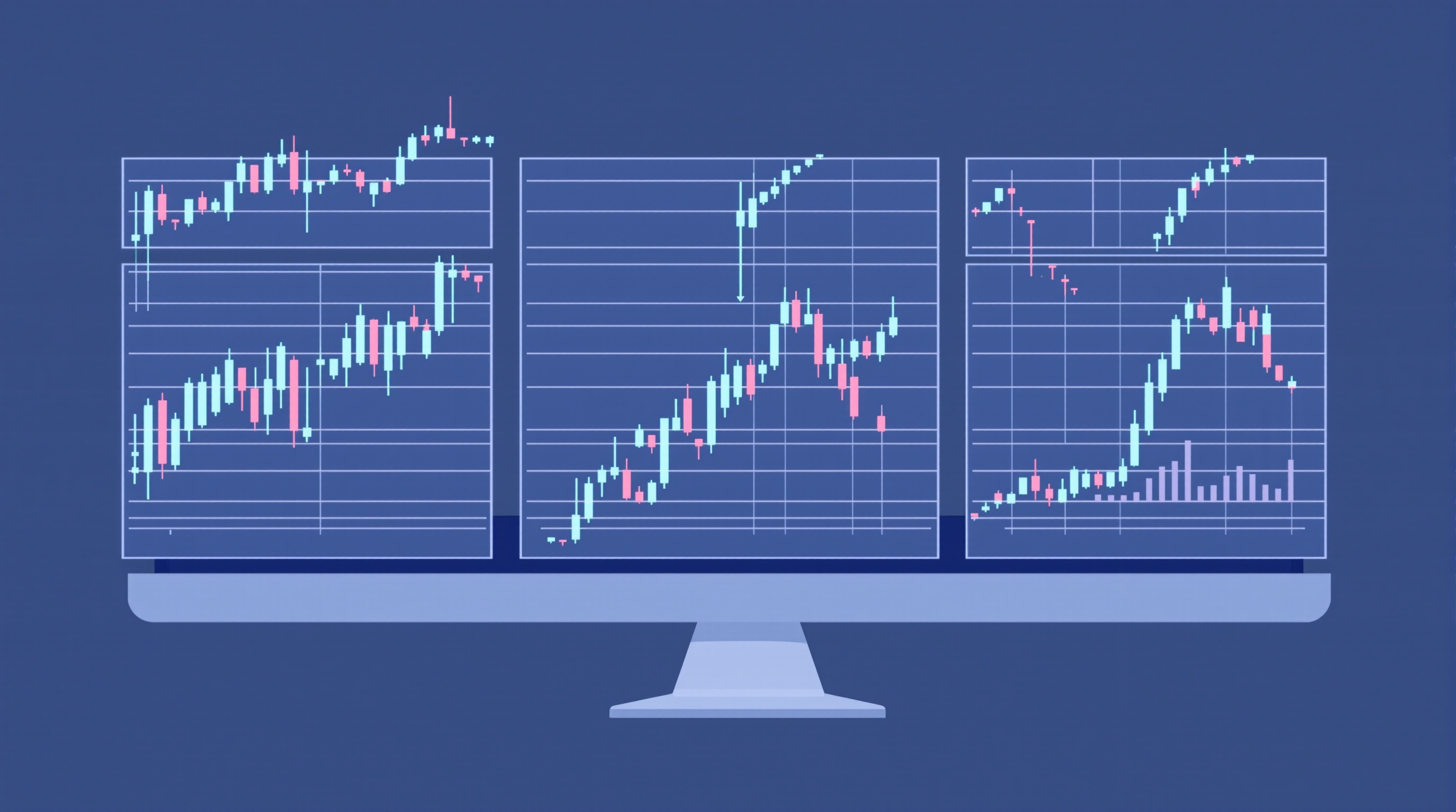 Beginner trader comparing multiple forex chart timeframes side by side on a screen
