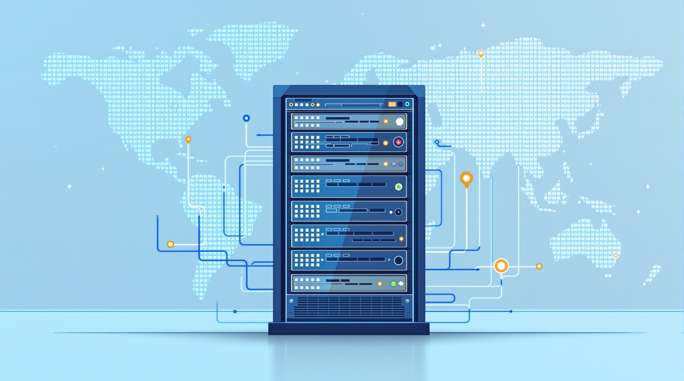 Server rack with network cables representing a low-latency forex VPS data centre