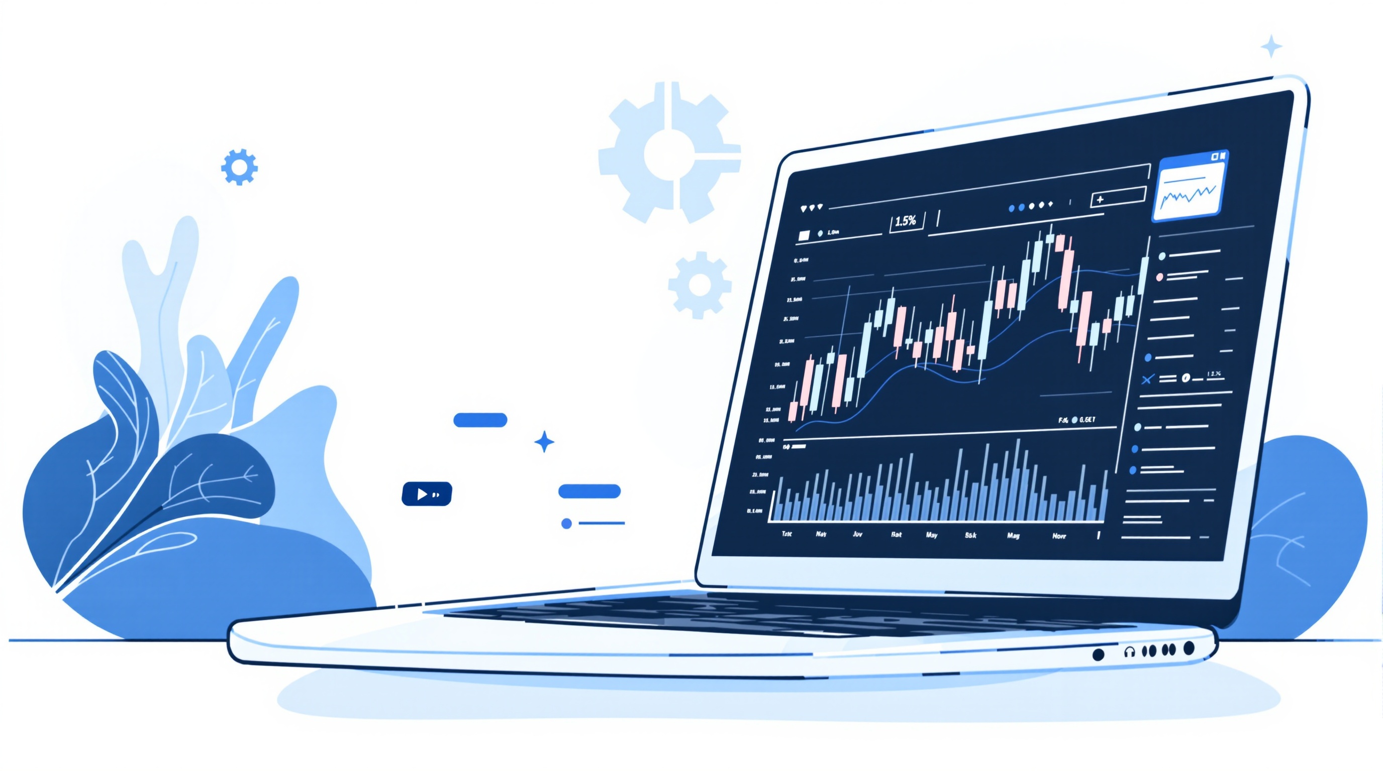 Illustration of MetaTrader 4 charts with an automated trading robot icon overlay