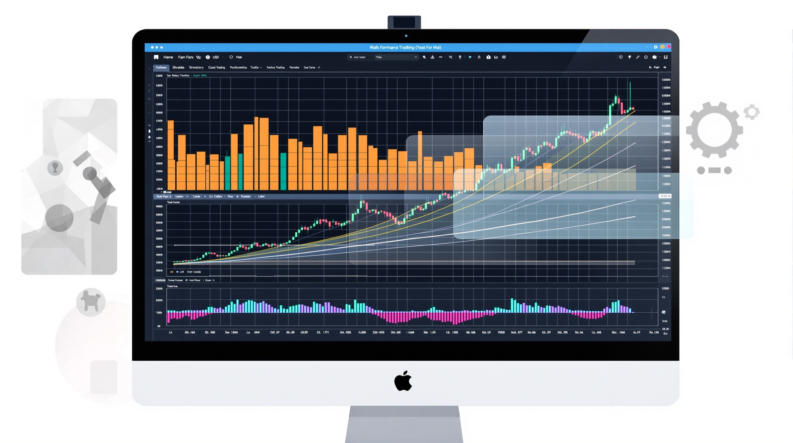 Trader reviewing a strategy optimisation heatmap with parameter ranges and equity curves on screen