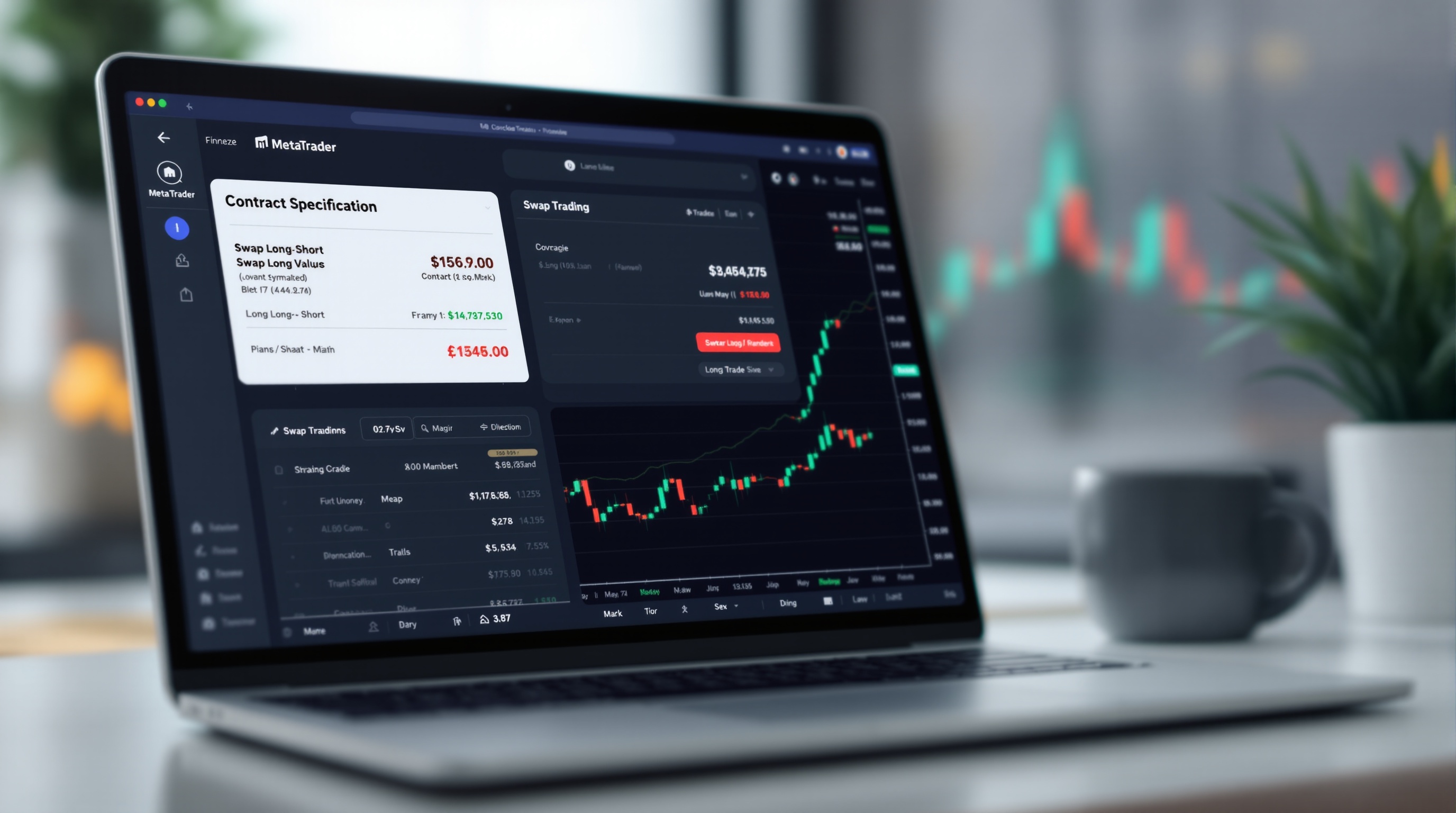 Trader viewing swap and rollover values inside a MetaTrader contract specification window