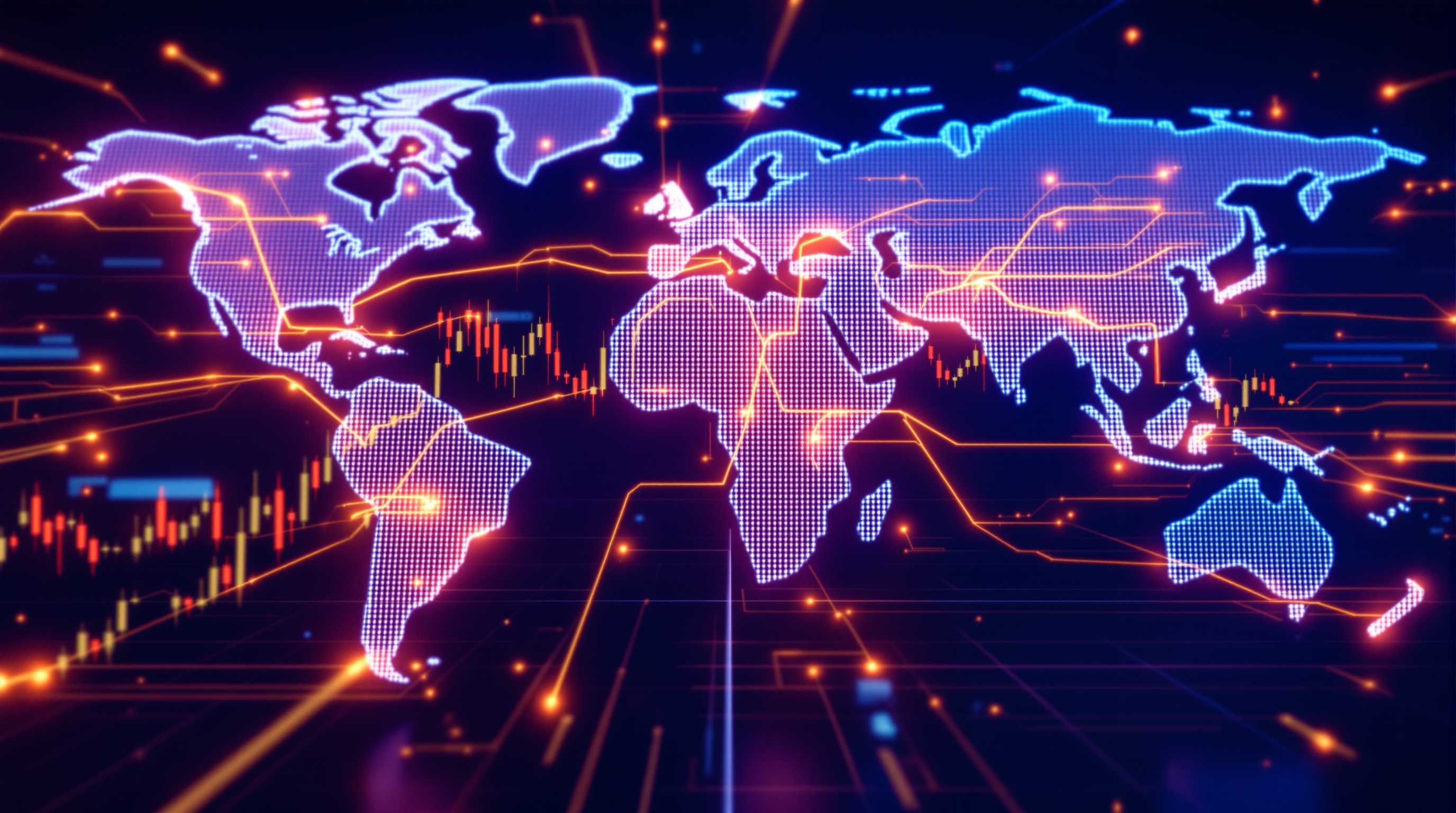 World map with data centre nodes and a network line connecting a VPS server to a broker server