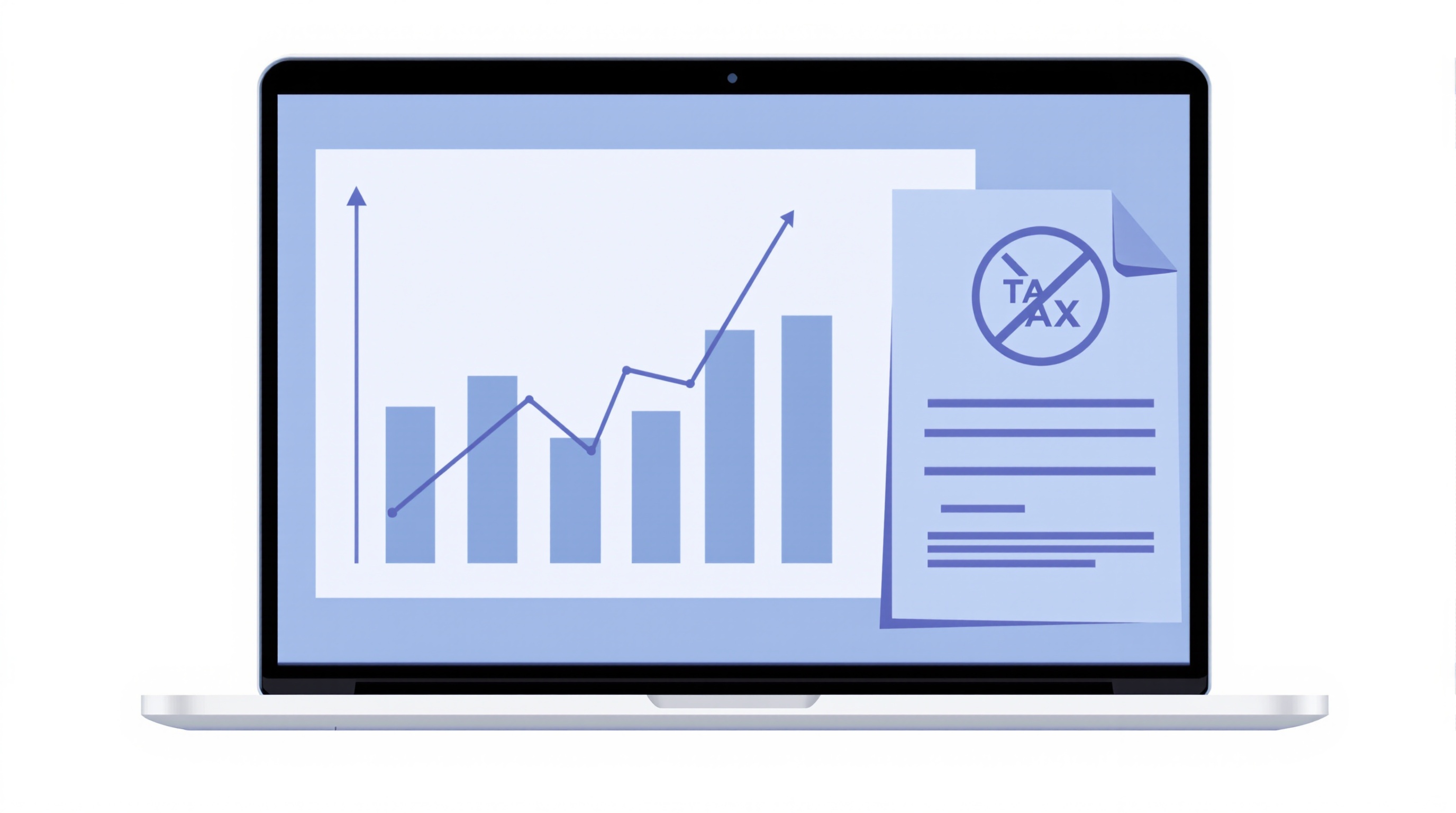 Illustration of a UK trader looking at a spread betting chart next to a tax document with a red X, symbolising tax-free status